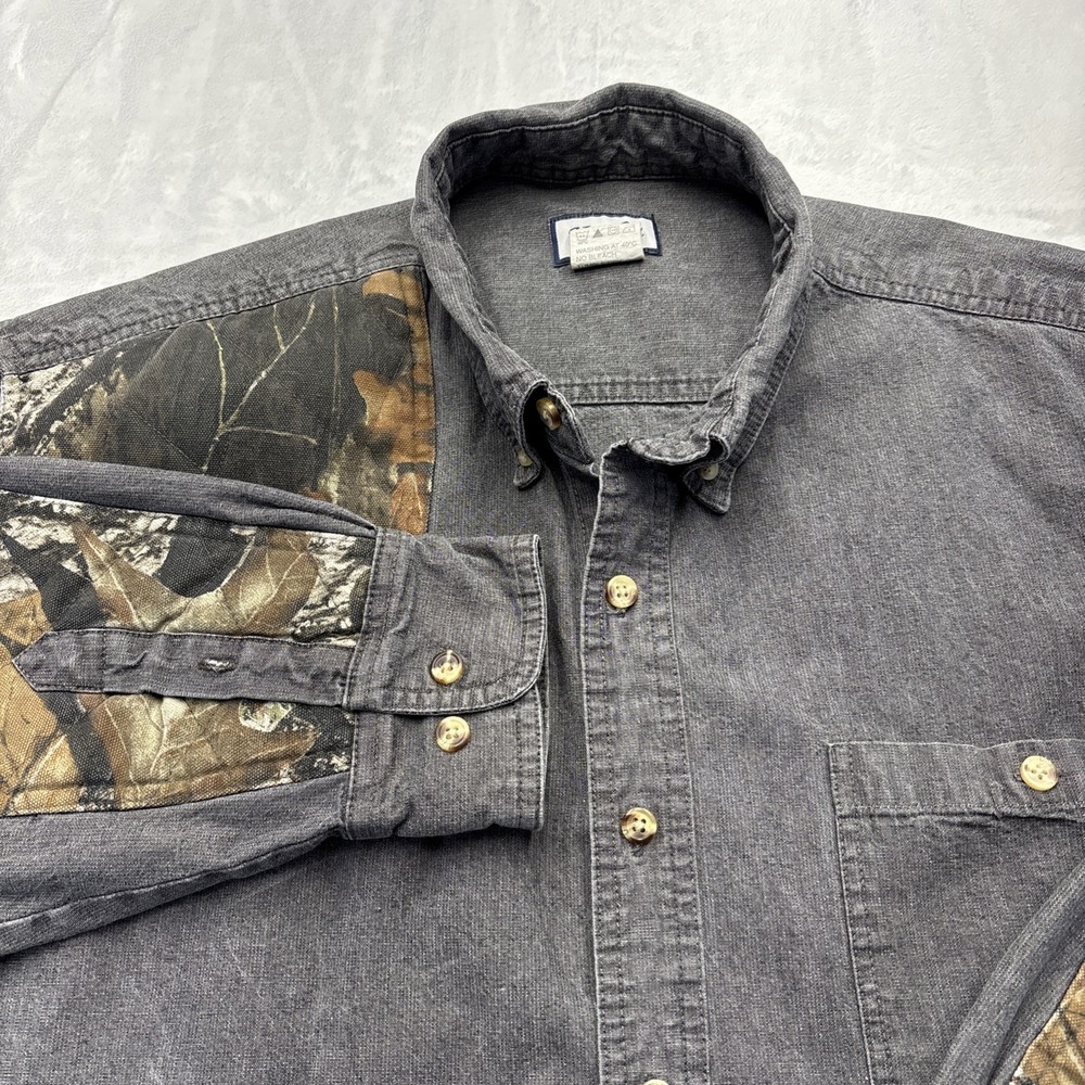 Konka Shooting Shirt Men XL Gray Quilted Mossy Oak Camo Shoulder Elbow Patch VTG